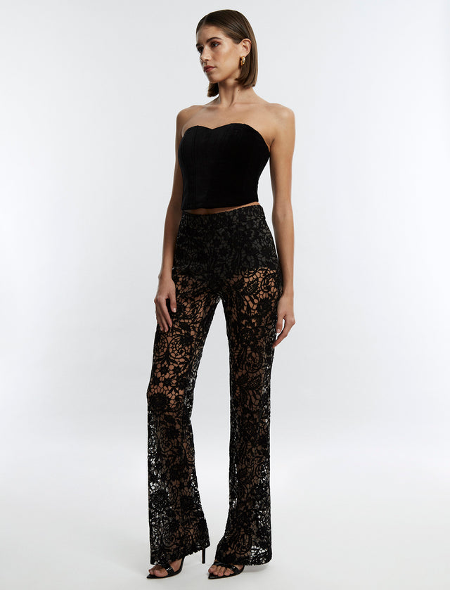 Black Printed Lace Trouser | Bottoms | BCBGMAXAZRIA 23FRP262LY02-NA-36