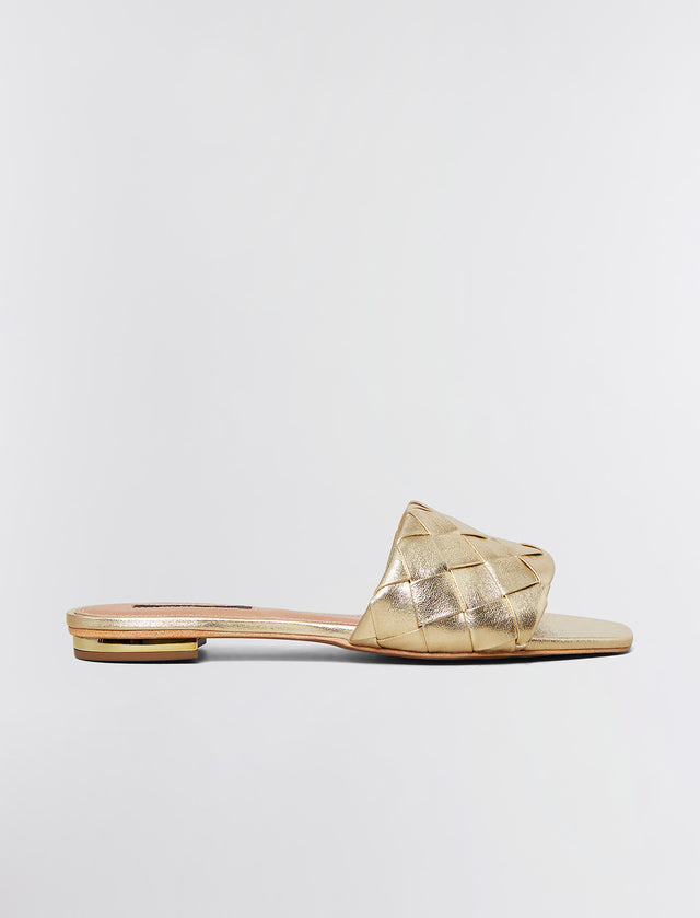 Gold Remi Flat Slide | Shoes | BCBGMAXAZRIA MX2REM71-719-M050